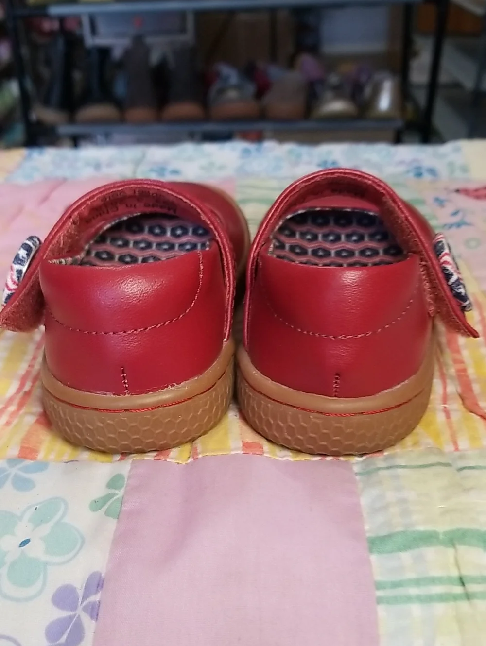 Livie & Luca Red Mary Jane Shoes with Patterned Lining & Buttons Size 5